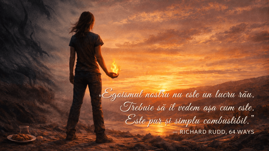 „Egotismul nostru nu este un lucru rău. Trebuie să îl vedem așa cum este. Este pur și simplu combustibil.” — Richard Rudd, 64 Ways
